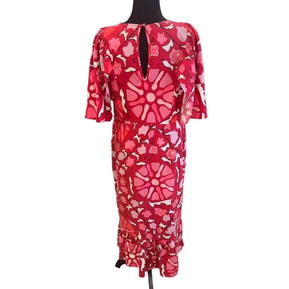 Rhode Zinnia Floral Print Bell Sleeve Midi Dress Red/Pink Floral Linen/Rayon 14 - Picture 3 of 15